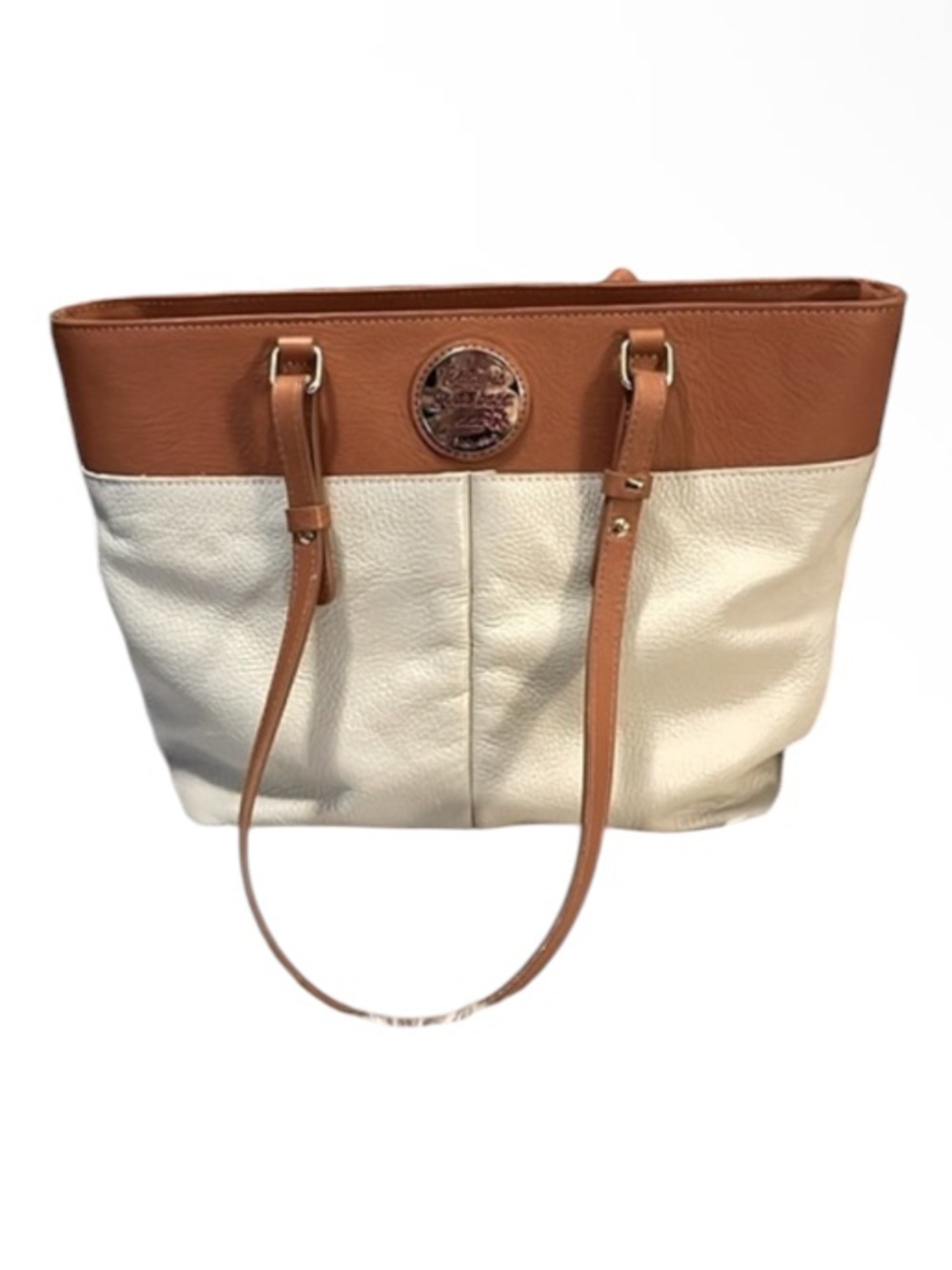 Valentina Today is Your Best Bay Two-tone Pebbled Leather Tote Bag Purse
